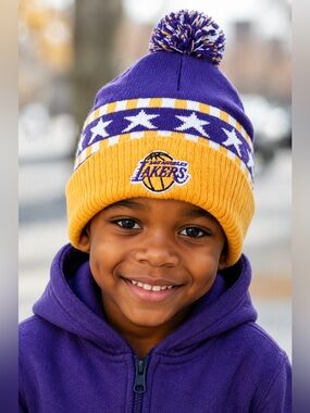 Adidas Kids Purple and Gold Lakers Beanie